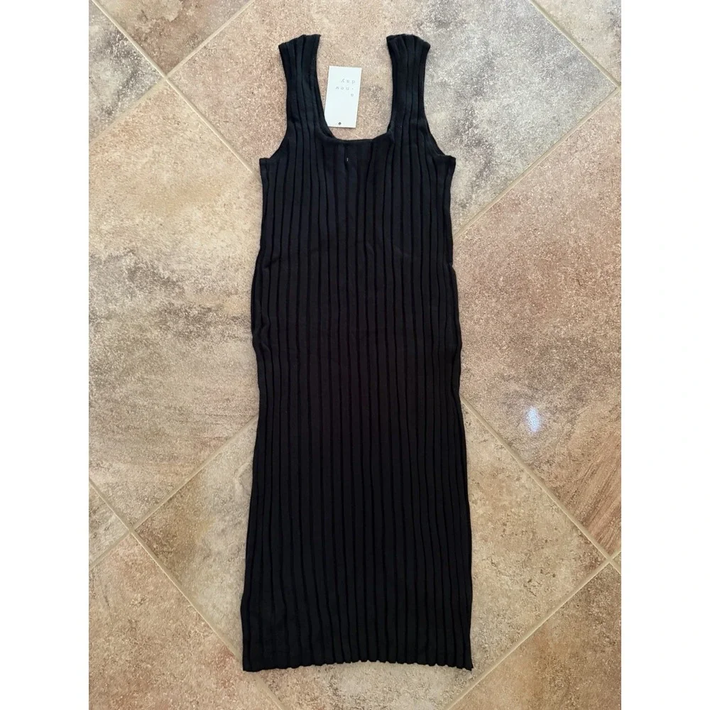 Women's A New Day Black Ribbed Knit Midi Tank Sleeveless Sundress Medium NWT